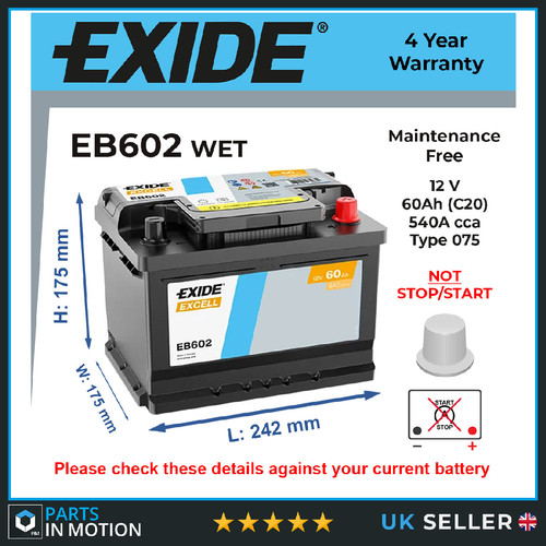 Car battery eb602 exide - battery,