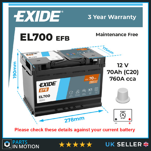 Efb car battery el700 exide - efb,