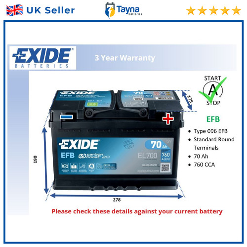 Efb car battery el700 exide - car,