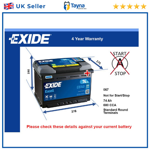 Car battery eb740 exide 067 - car,