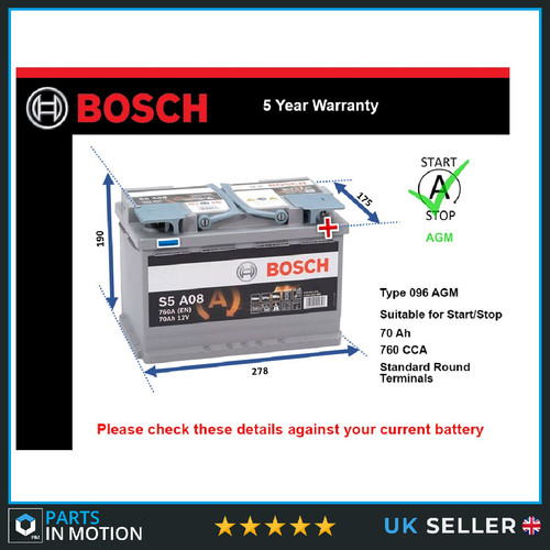 Agm car battery s5a08 bosch - battery,