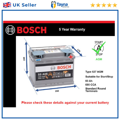 Agm car battery s5a05 - battery,