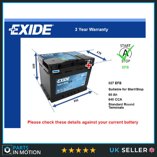 Efb car battery el600 exide - battery,