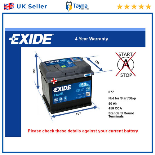 Car battery eb501 exide - eb501, 077