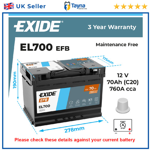 Efb car battery el700 exide - car,