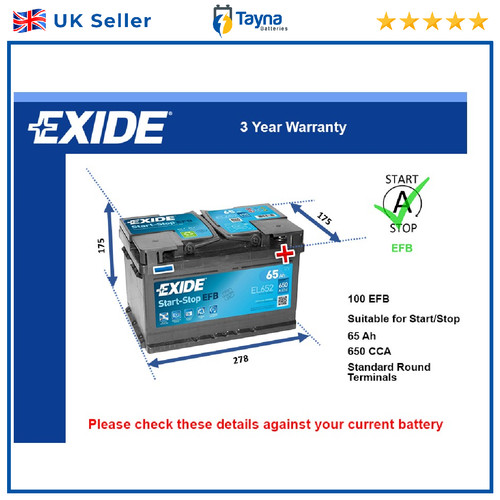 Efb car battery el652 - battery, exide
