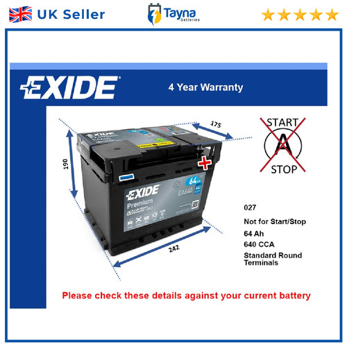 Car battery ea640 exide 027 - exide,