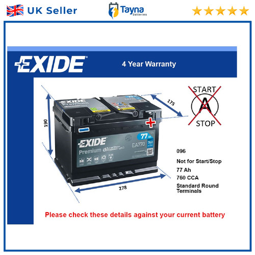 Car battery ea770 exide 096 - car,