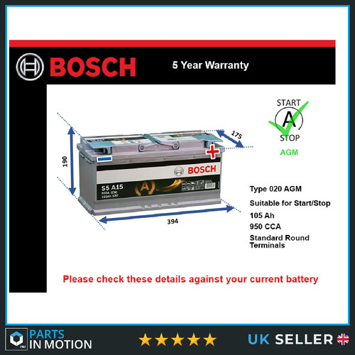 Agm car battery - s5a15, bosch