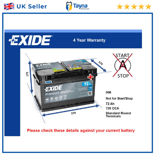 Car battery ea722 exide 096 - battery,