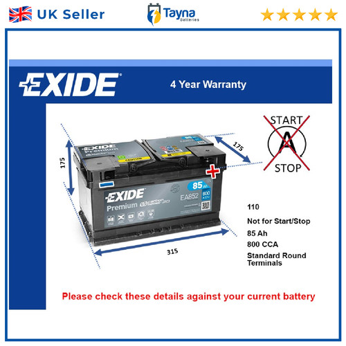 Car battery ea852 exide 110 - car,