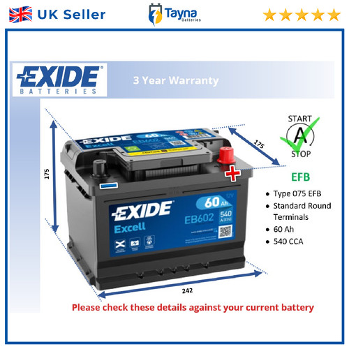 Car battery eb602 exide - battery,