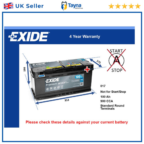 Car battery ea1000 exide 017 - battery,