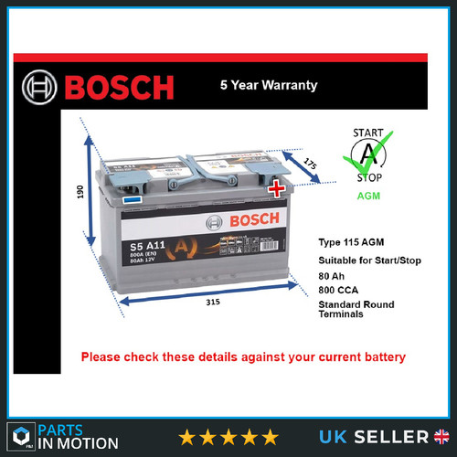 Agm car battery s5a11 bosch - battery,